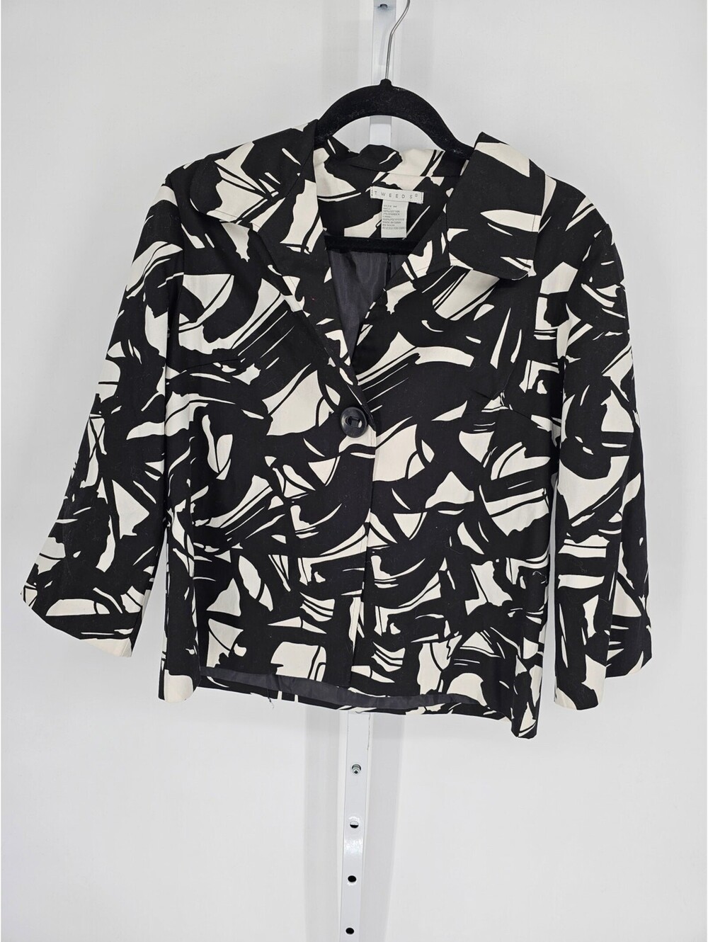 Tweeds Women's Long Sleeve Black White Cotton Button Down Coat Jacket Size M - Picture 1 of 4